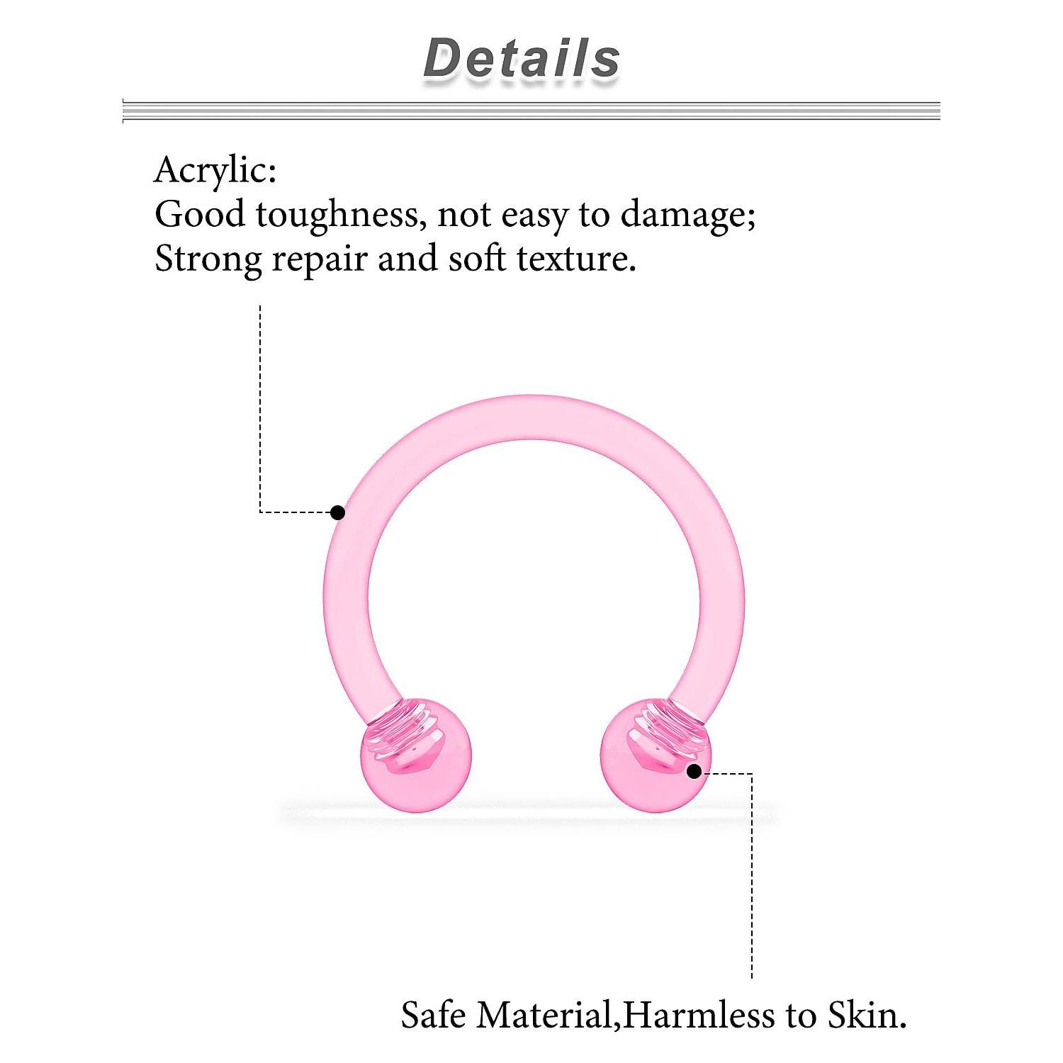 PIOK&GO 18g 16g 14g Plastic Septum Rings Flexible Lip Hoops Nose Smiley Piercings Horseshoes Cartilage Helix Rook Daith Earrings Retainer For Work 8mm 10mm 12mm