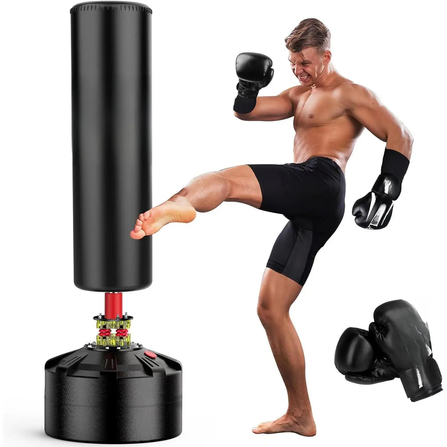 Upgraded Freestanding Punching Bag with Stand (70in-203lbs, Polyurethane, Shock Absorption Suction Cups) – 12oz Boxing Gloves Included, Ideal for Teen, Family Adult Gift (Sports & Outdoor Boxing Equipment)