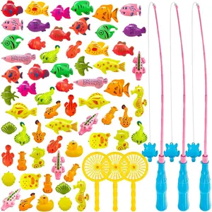 62Pcs Magnetic Fishing Game for Kids, Bathtub Kiddie Party Toy, Plastic Floating Fish with Pole Rod Net, Bath Toys for Kids Ages 4-8fidget toys