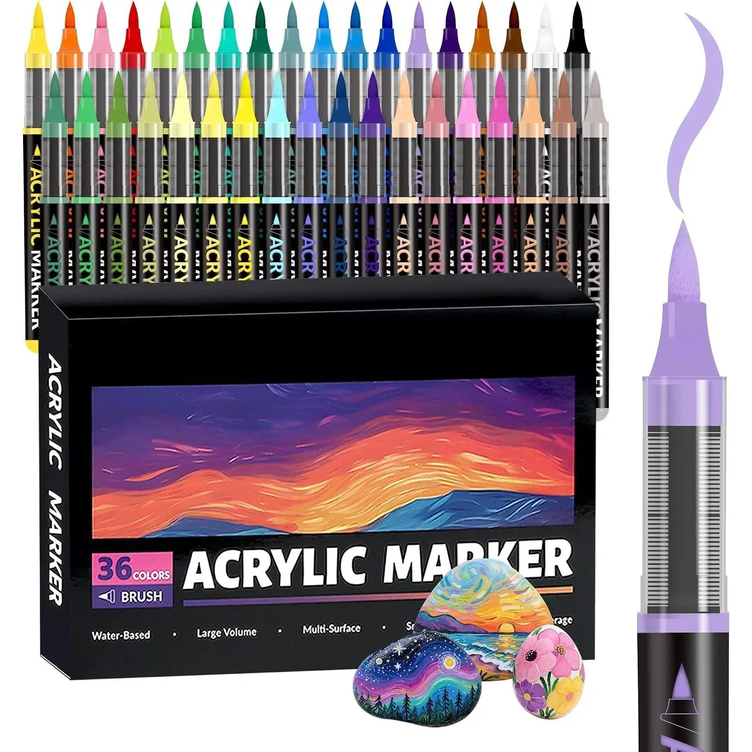 18 Colors   Markers,  Tip  & Brush  Pens with Automatic Ink Control System, Art Supplies for Adults & Teens, for Rock, , Canvas, Glass Creative Projects