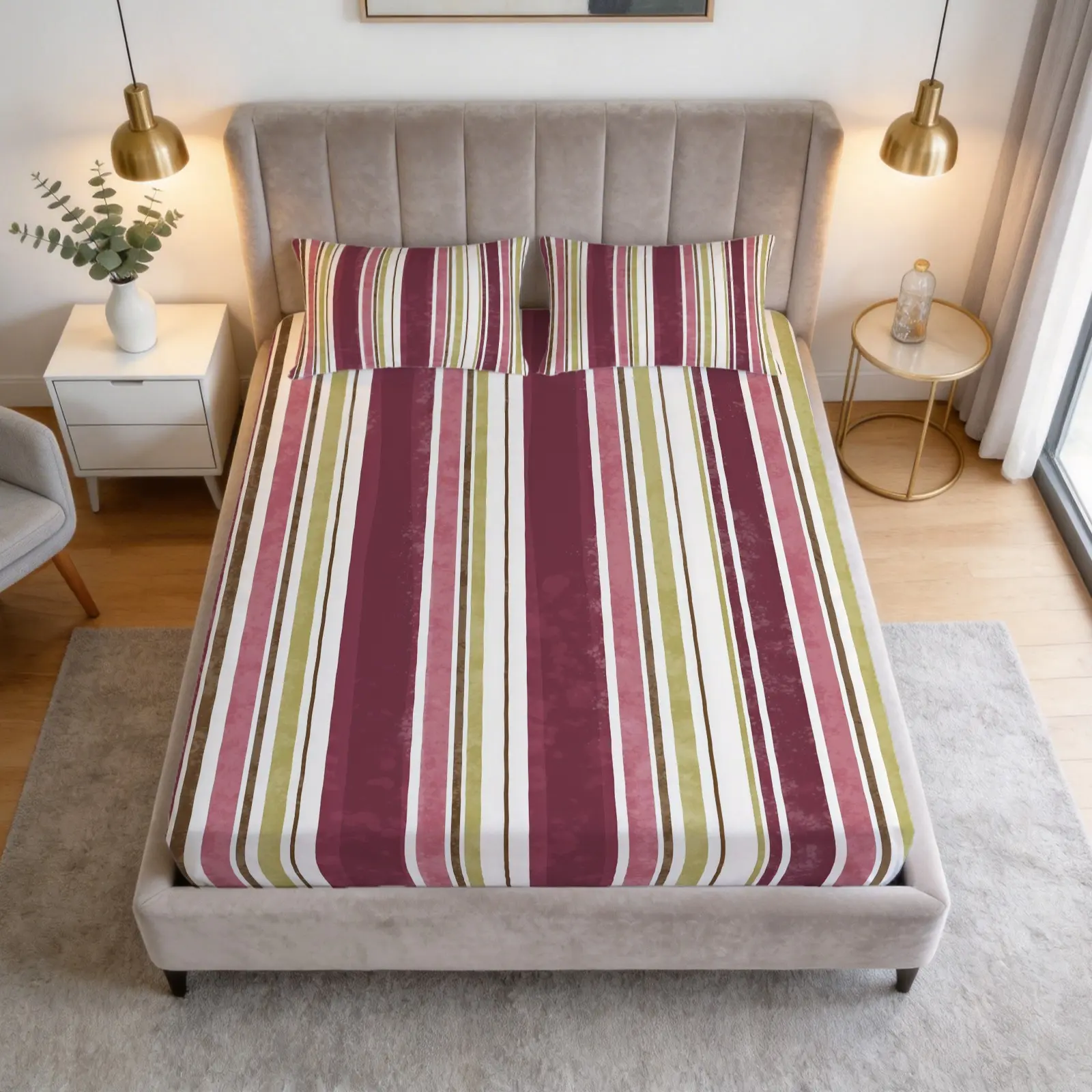 Ins Style Fresh Striped Printed Pattern Bed Sheet Set, Striped Sheets, 1 Bed Sheet With 2 Pillowcases (Excluding Pillow Core), Suitable For Teenagers And Adults, Suitable For Bedroom Decoration And Gifts
