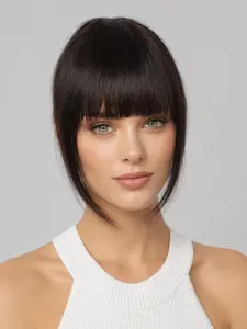 Natural Black Clip-in Bangs for Women, 100% Real Human Hair French Fringe Bangs with Temples, Invisible Lightweight Face-Framing Hair Extension, Easy Daily Hairstyle Upgrade