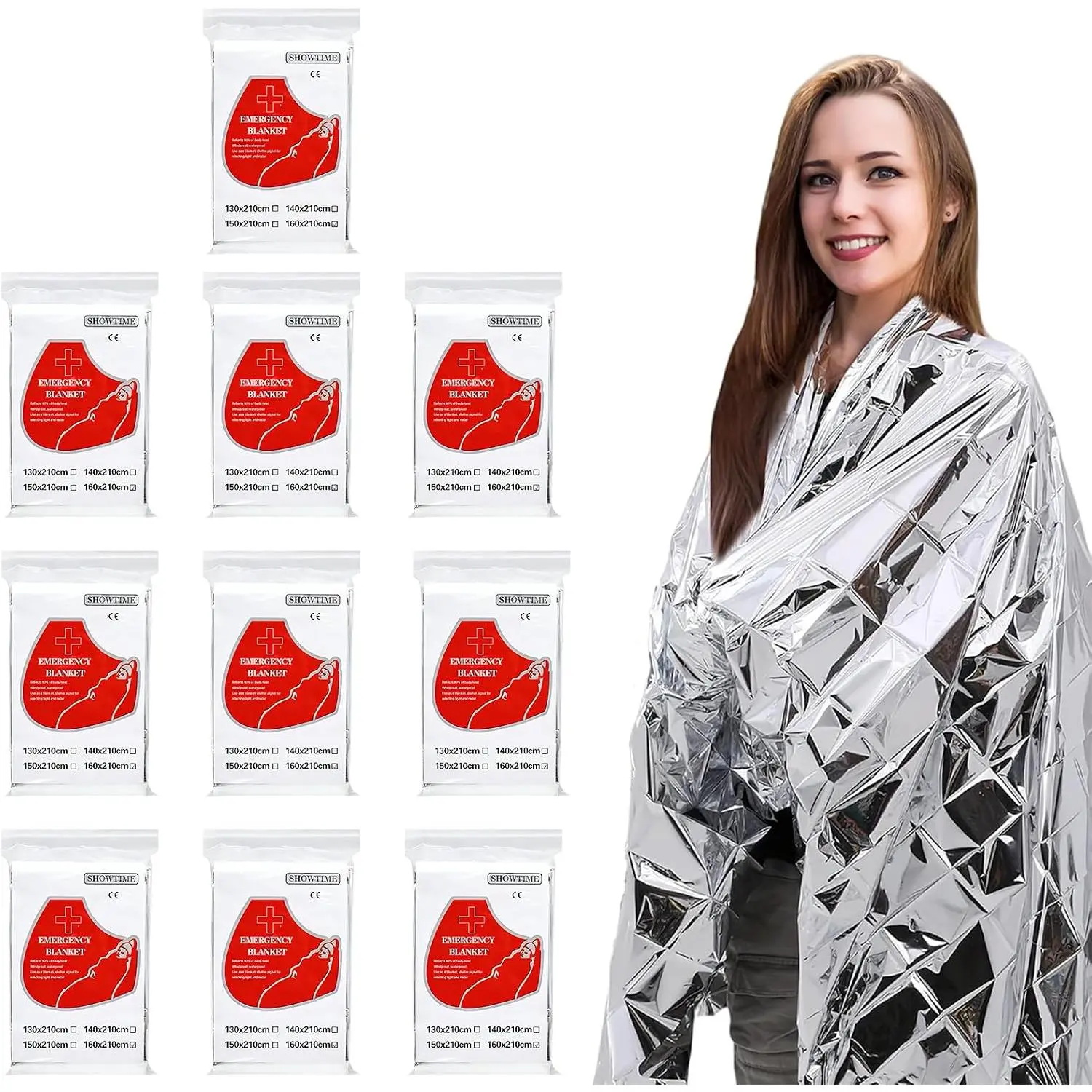10 Pack Unisex Mylar Thermal Blankets - 84"x52" Synthetic Outdoor Gear, Fits Pocket, Compact Folded Size for Camping, Emergency Kits, Hiking