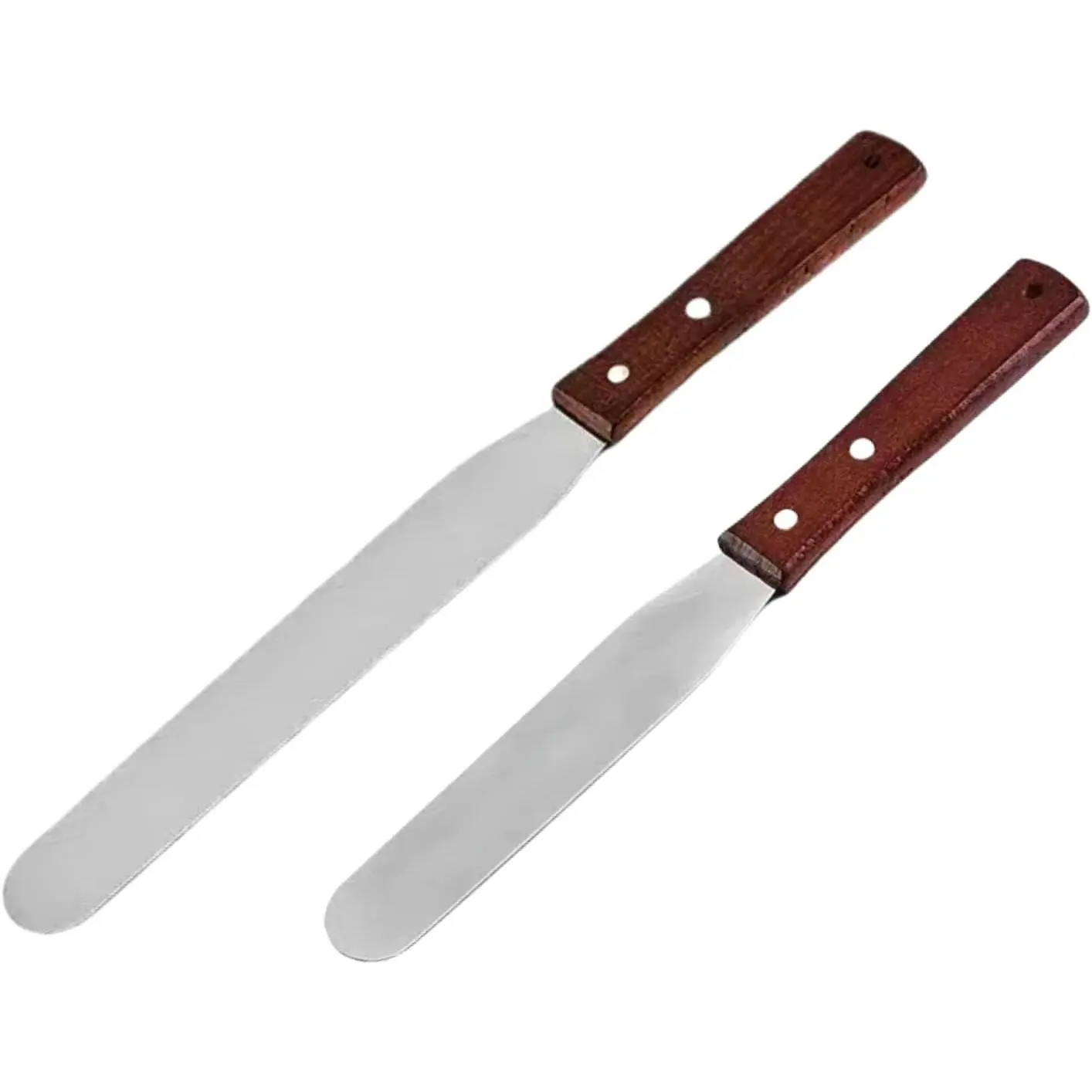 Straight Icing Spatula, Stainless Steel Spatula, 2-Pack Cake Spatula Set Wooden Handle 6 inch & 8 inch  Spatulas Metal Decorating Frosting Spatulas