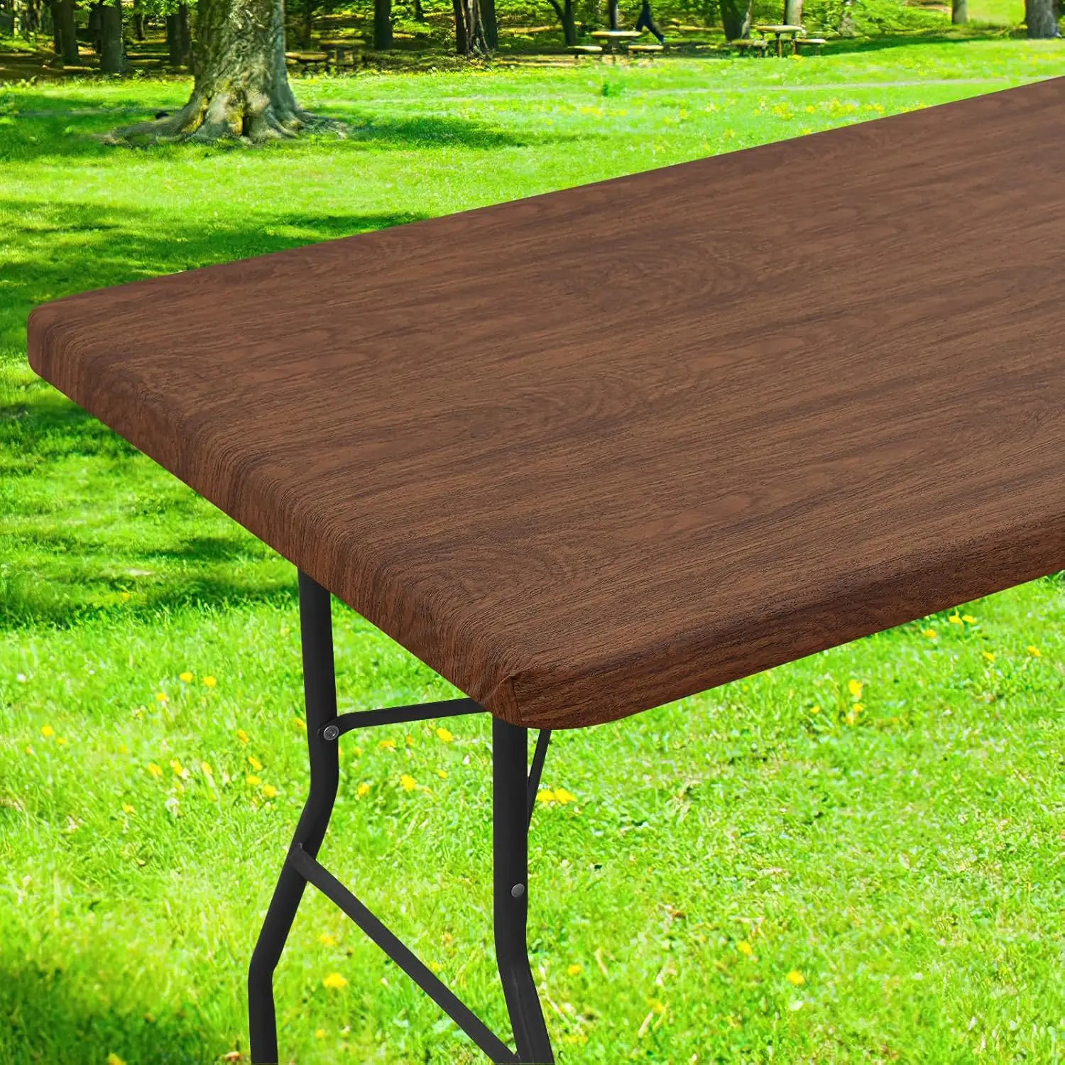 Rectangle Table Cloth Cover, Waterproof Elastic Fitted Tablecloth for 6 Foot Tables, Wipeable Flannel Backed Vinyl Tablecloths for Camping, Dining, (Brown, 30" x 72")