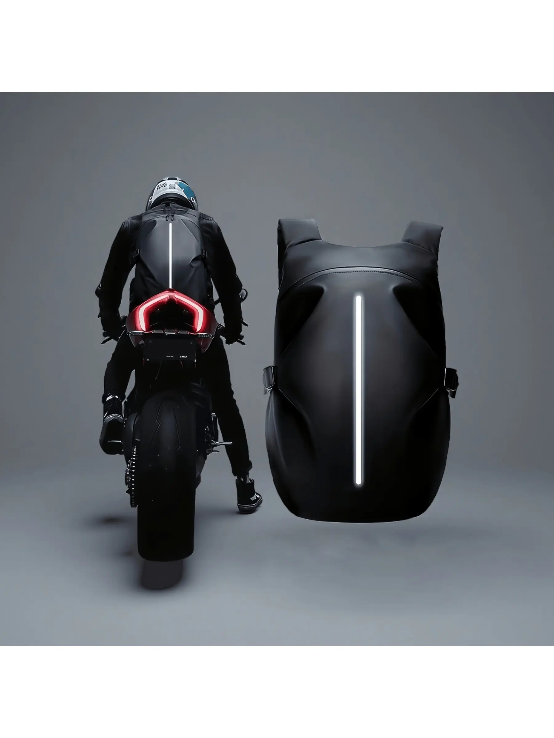 Men Fashion Waterproof Motorcycle Backpack, Helmet Storage Design Casual Daypack with Reflective Stripe for Daily Travel Motorcycle Accessory