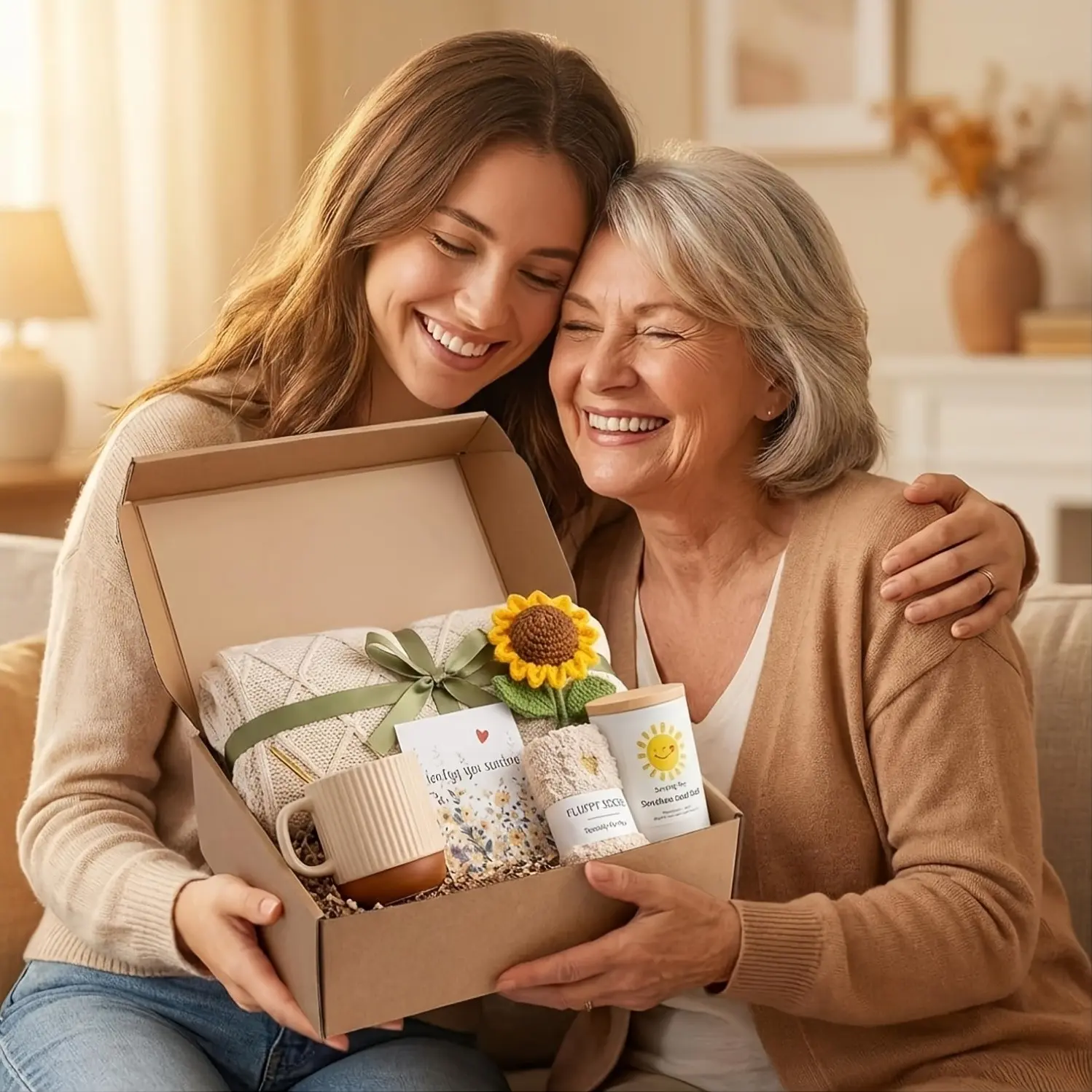 Women's Gift Basket, Sunflower Self-Care Box, Unique Birthday Gift, Heartfelt Present for Friends, Mother, Sisters, Anniversary Occasion, Party Gift Basket, Appreciation Gifts, Relaxing Gift Box