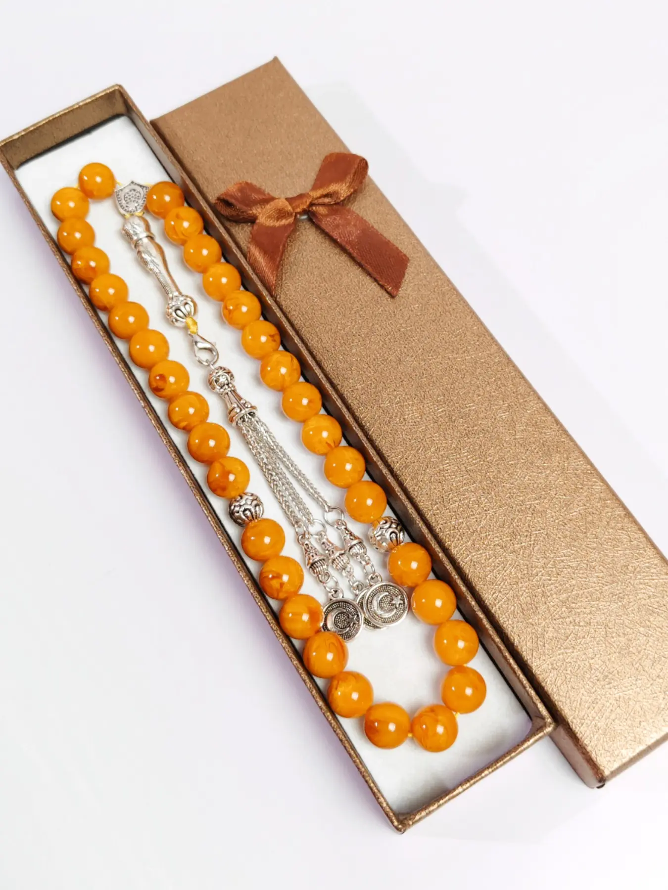 33 Beads 10mm Dark Color, Elegant Star Moon Pendant, Handmade Islamic Amber Rosary, Tesbih Counter, Ramadan Gift