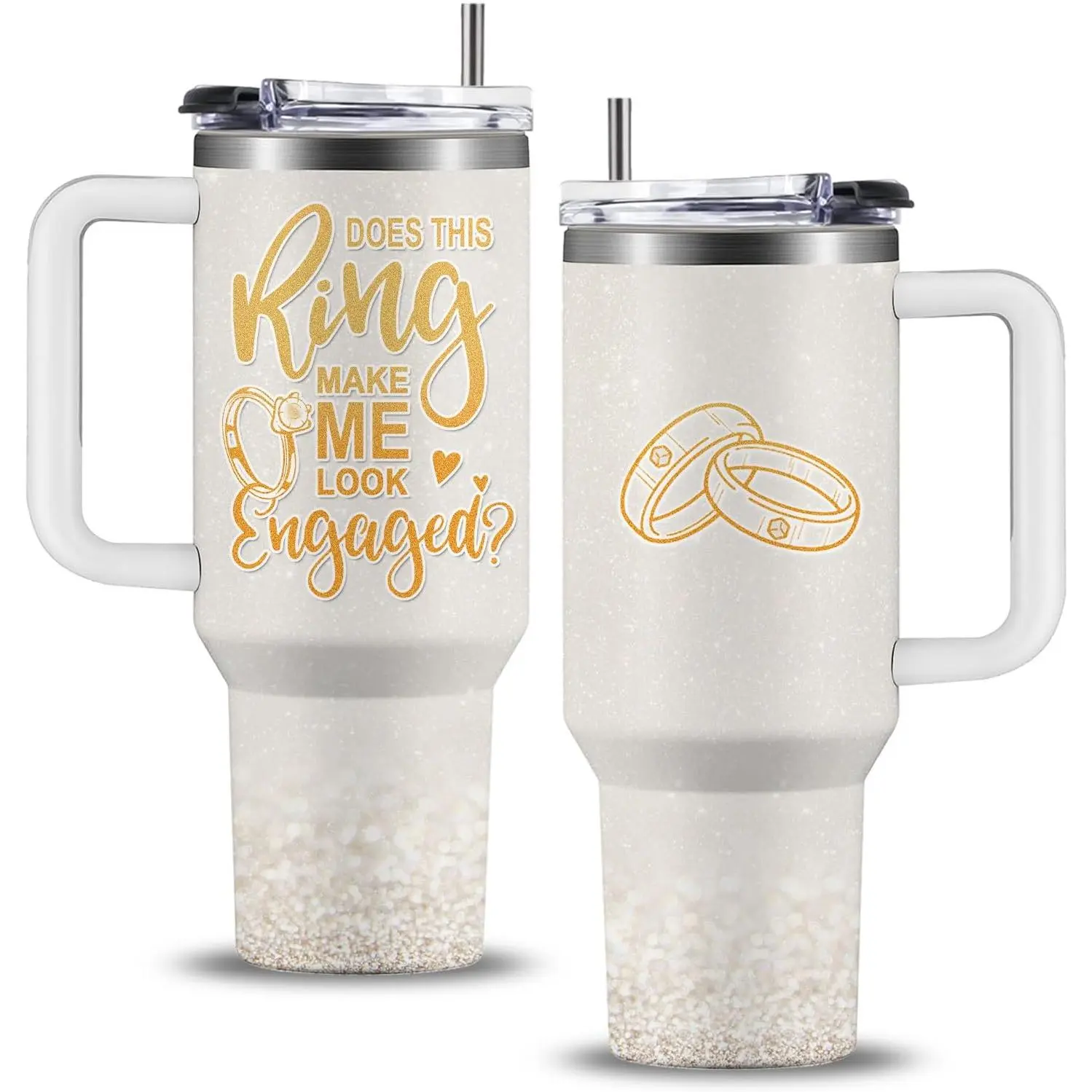 Women's 40oz Stainless Steel Insulated Printed Travel Tumbler Set - Leak-Proof Lid, Upgraded Straw, Tapered Base, Portable, Engagement-Themed Novelty Coffee Mug Gift (Anniversary, Birthday)