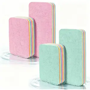 Peelable Microfiber 4-Pack Scrub and Wipe Sponges & Scouring Pads - 12-Layer Tear-Away PVA Ultra-Absorbent Non-Scratch Rainbow Versatile Cleaning Tools for Kitchen, Bathroom, Car, Versatile Cleaning Sponges & Scouring Pads