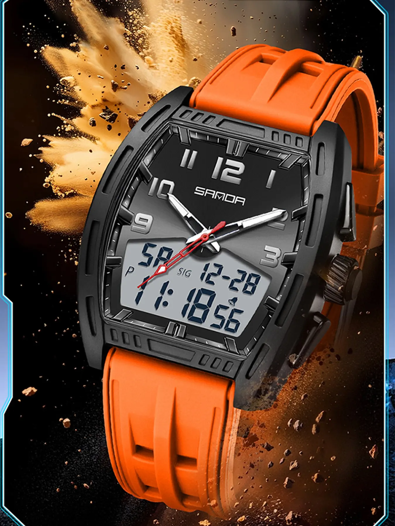 SANDA 6331 Sports Men's Electronic Watch Alarm Clock Shockproof Luminous Fashion Dual Display Men's Sportive Analog-digital Quartz Watch, Fashionable Luminous & Alarm & Calendar Function, Multifunctional Watch with Box and Handline, Quartz Movement