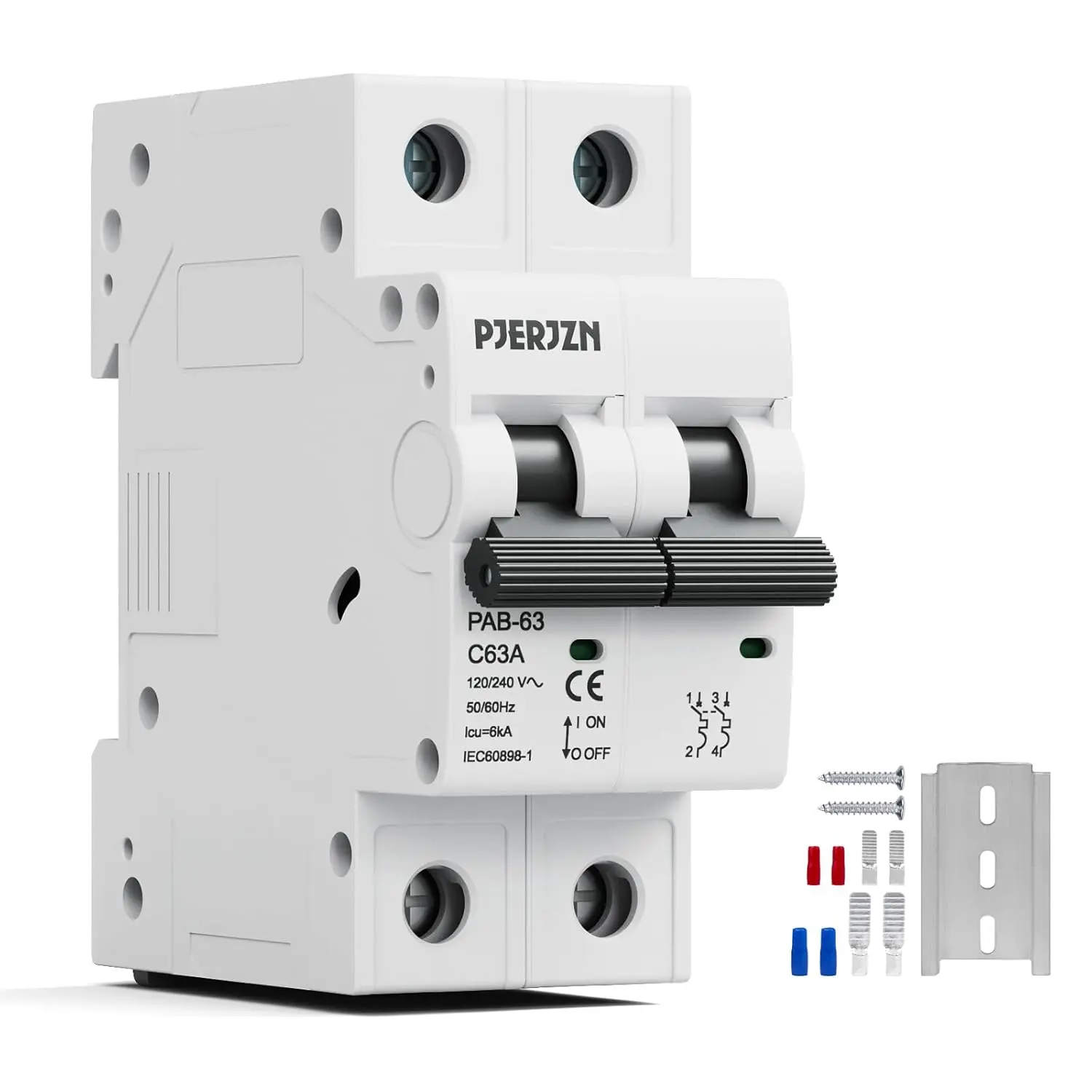 Miniature Circuit Breaker 120/240VAC 32A Double Pole Circuit Breaker DIN Rail Mount,Thermal Magnetic AC Disconnect Switch for House, Electrical Systems, Emergency Generators (32 Amp)