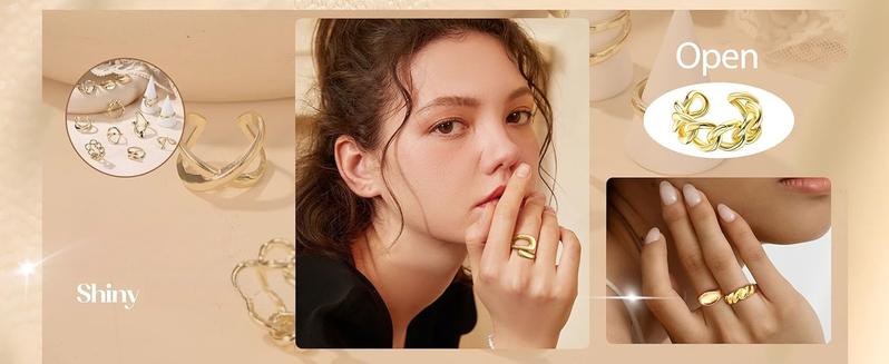 THUNARAZ 12 Pcs Chunky 16K Gold Plated Golden Rings for Women Men Adjustable Open Elegant Rings Twisted Round Signet Rings for Gift Size 6-7 Open Stackable Rings Elegant Noble Twisted Round Signet Rings Gifts for Christmas