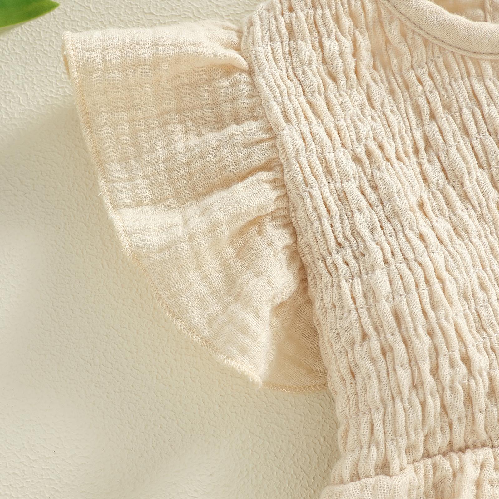 Newborn Baby Girl Romper Ruffle Sleeve Solid Smocked Bubble Romper Jumpsuit Bow Headband Cute Infant Summer Clothes