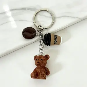 Cute Teddy Bear Coffee Keychain Brown Coffee Bean Charm with Metal Ring Closure Teddy Bear Shaped Gift for Women Coffee Lovers Birthday Party Favor Accessory Durable for Back to or Bookbag Decoration