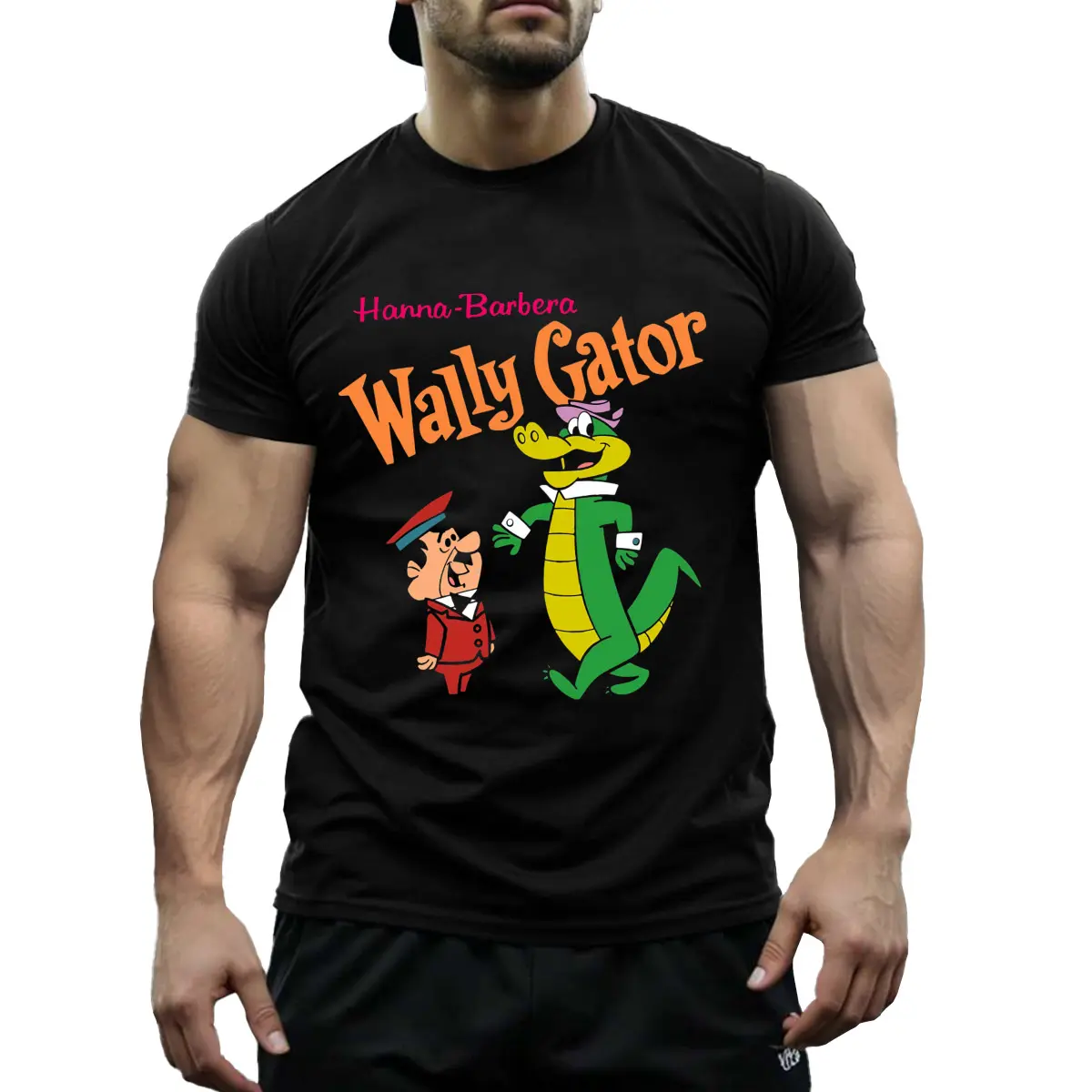 Hanna-Barbera Wally Gator Graphic Tee - Oversized Mens Cotton T-Shirt, White with Green Alligator Design, Casual Summer Top for Big and Tall, Machine Washable - T Shirt