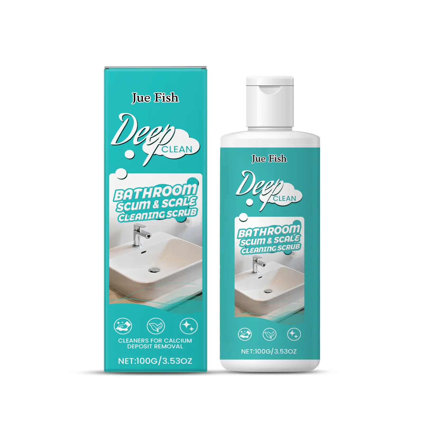 Jue Fish Bathroom Deep Cleaner - 100g Household Cleaning Bathroom Cleaners with Triethanolamine & Dipropylene Glycol Monobutyl Ether Chemical Blend, 3-Year Shelf Life for Bathtub, Tile Stain Removal