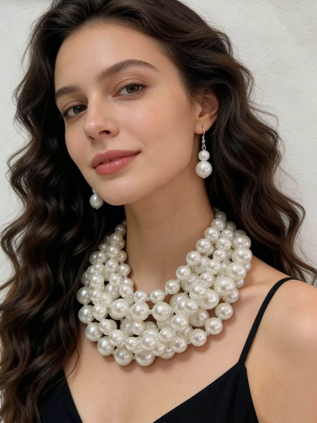 Elegant Multi-Layer Pearl Necklace and Earrings Set, Vintage Dress Accessories, Party Evening Jewelry, Bridal Jewelry Set for Wedding, Heavy Beaded Pendant Set, Layered Jewelry Set, Necklaces Earrings Set