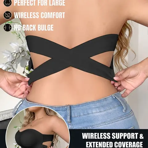 1/2 Pcs Plus Size Strapless Bralette, Modern Minimalist Style, Anti-Slip Buckle, Cross Back Design, Perfect for Parties and Formal Events, Backless Bras