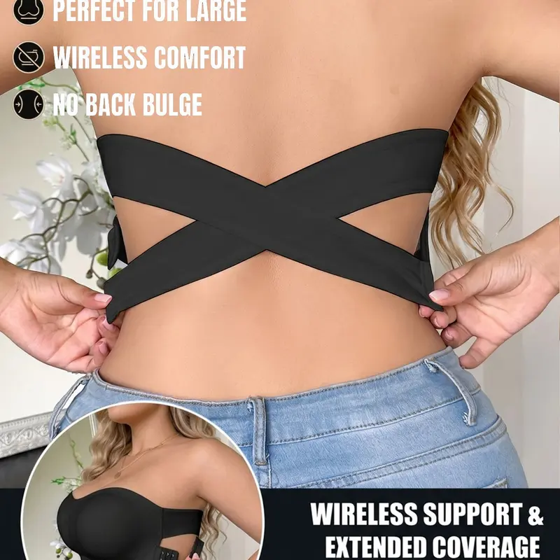 1/2 Pcs Plus Size Strapless Bralette, Modern Minimalist Style, Anti-Slip Buckle, Cross Back Design, Perfect for Parties and Formal Events, Backless Bras