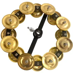 5.5" Mountable Symbal Hihat Tambourine with 8 Double Row Steel Jingles for Drum Set Golden