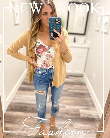 Yousify Womens Cardigan Sweater Long Sleeve Open Front Knit Cardigan Sweater with Pockets