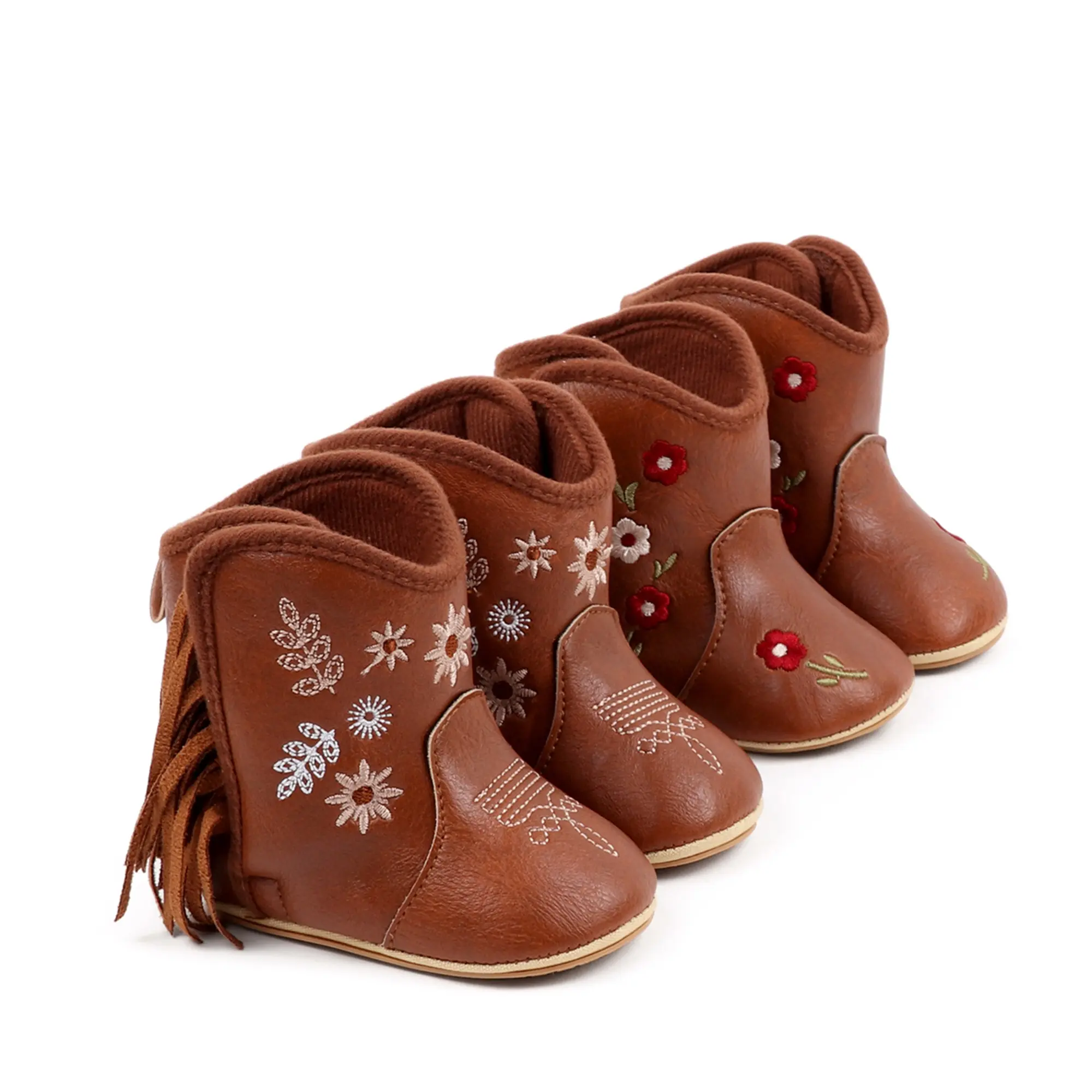 Baby Girls Cowboy Boots Infant Western Cowgirl Flower Booties Toddler Soft Sole Non-Slip First Walker Crib Shoes