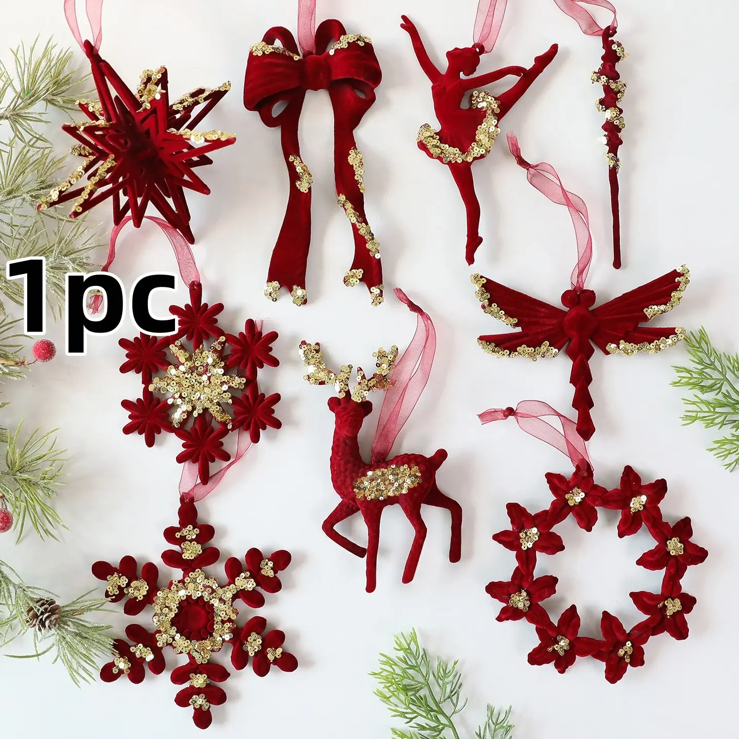 1pc Wine Faux Fur Wreath, Bow Reindeer Christmas Ornament, Tree Decoration Hanging Piece, Festive Holiday Decorative Accessory