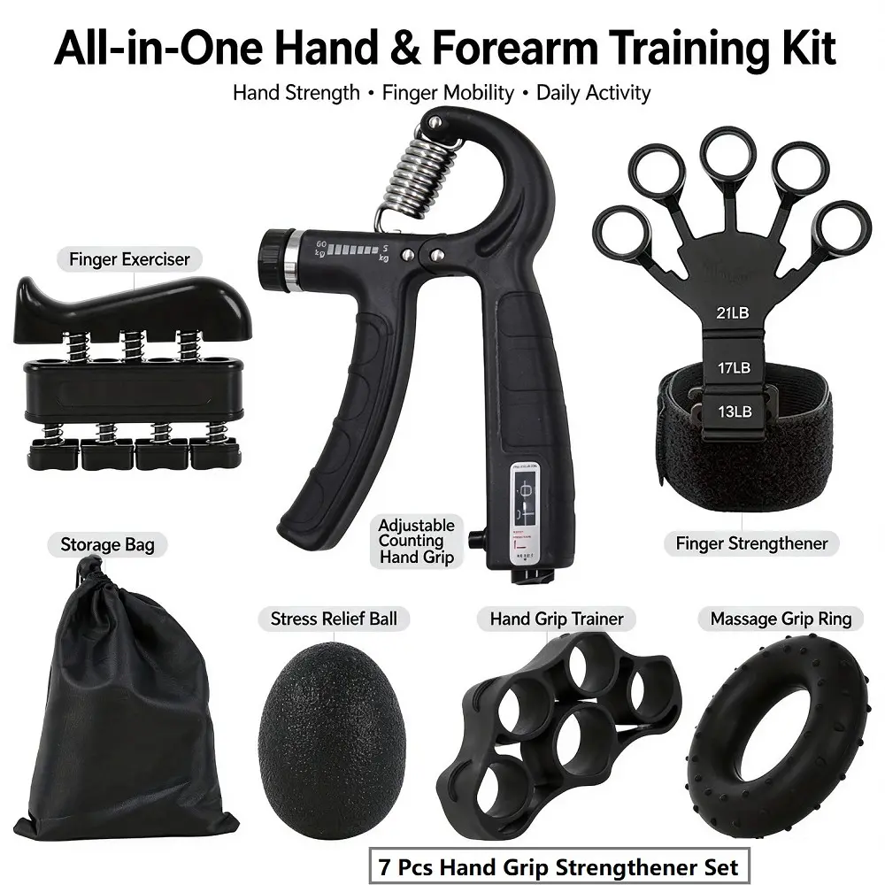 7 in 1 Hand Grip Strengthener Kit, Adjustable Hand Gripper, Finger Exerciser, Hand & Forearm Strength Training Set for Gym, Athletes, Rehabilitation