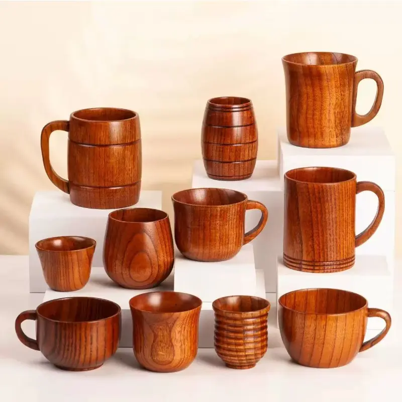 Hawthorn wood large belly cup wooden beer barrel mug wooden cup with handle beer cup coffee cup tea cup