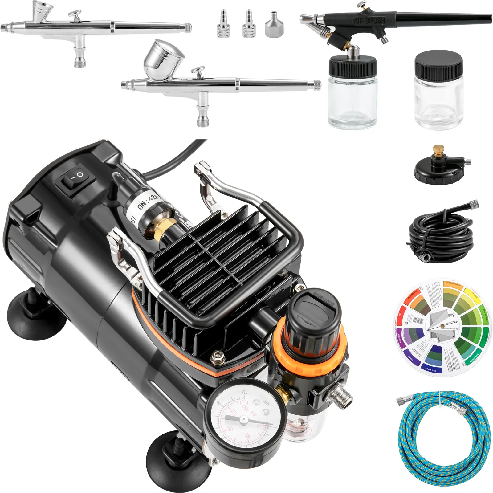 Airbrush Ensemble, Expert Airbrush Kit with Compressor, 120W Power, 18 - 23 L/min Flow Rate, Upgraded Fluid Tip Design, Multi-Use Dual-Action Gravity Feed Airbrush System for Art
