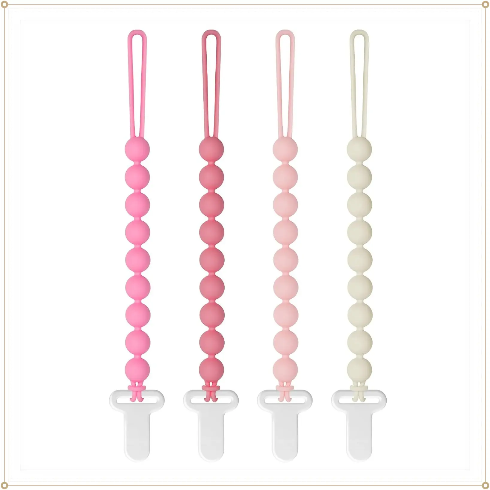 Pacifier Clips Baby Girls - Draklary 4 Pack Paci Clip Silicone Soothe Baby Binky Holder for Newborn Essentials Shower Birthday Gift(Gift)
