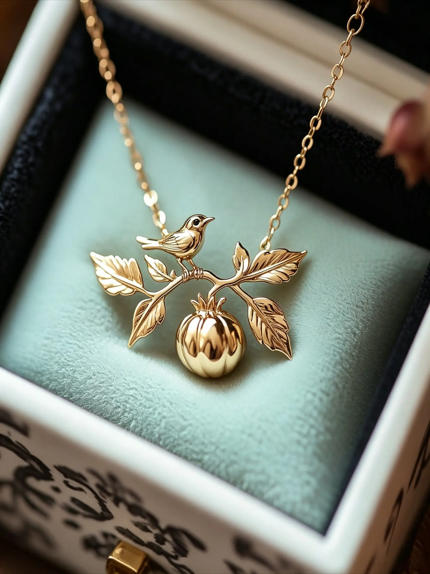 A Gold 3D Branch, Leaf, and Bird Pumpkin Collar Necklace for Women: Vintage, Niche, Gentle, Atmospheric, Everyday, Commute-Friendly, Versatile, and Elegant Pendant Necklace
