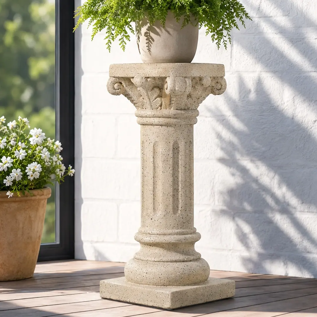 ARCH Freestanding Magnesium Oxide Pedestal Column Plant Stand - Durable Display Base, Outdoor Safe, 12.75" W x 12.75" D x 26.25"H, 22.97 lb Sand Finish, No Assembly Required, for Flower Pots & Planters, Indoor & Outdoor Entryway Use