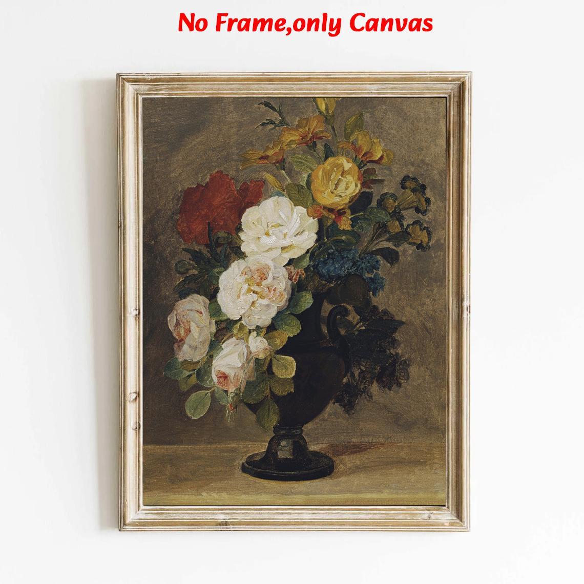 1 pc, wall art, Vintage poster, ANTIQUE VASE canvas painting, floral oil painting style art print in white red yellow, living room decor, bedroom decor aesthetic, dining room decor, housewarming gift, unframed