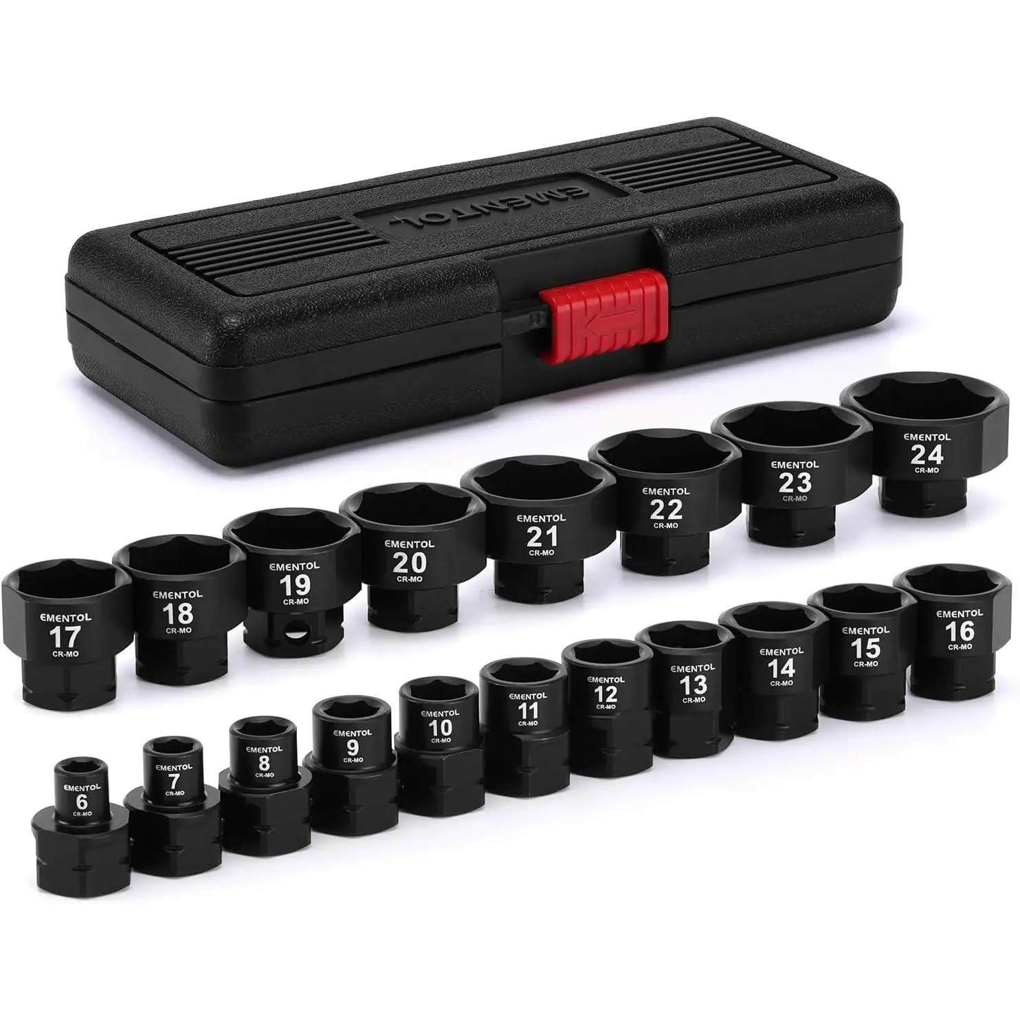 19 Pieces 3/8" Drive Low Profile Nano Impact Socket Set, 6mm-24mm, Metric Stubby sockets, CR-MO