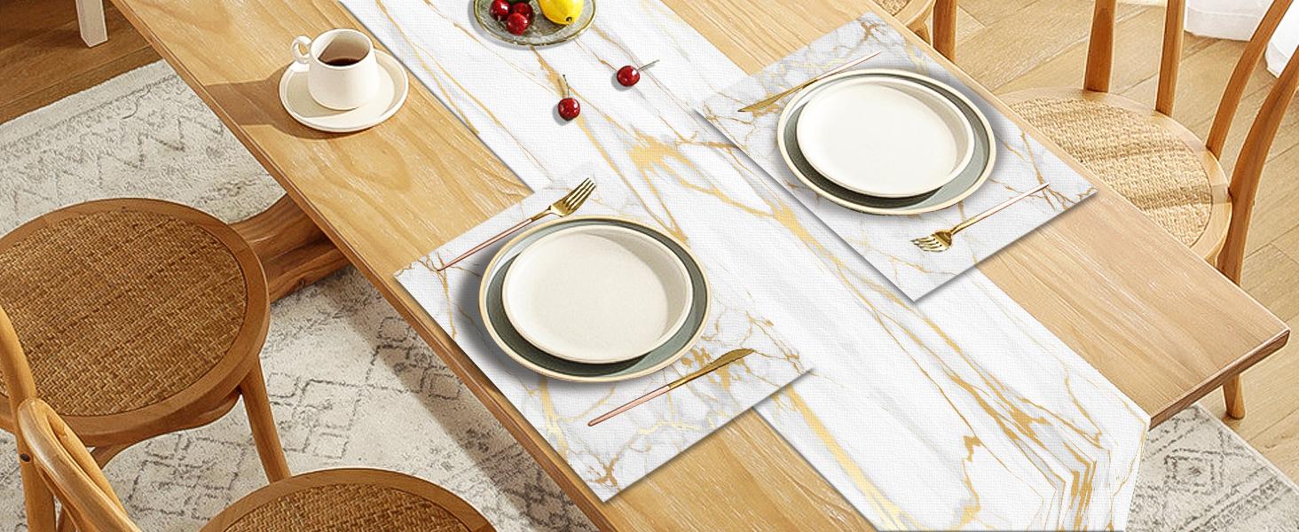 Luxury Gold Marble and Placemats Set of 6 Pieces, Gold Marble Placemats, Cloth Place Mats Indoor for,Washable for Dining Table