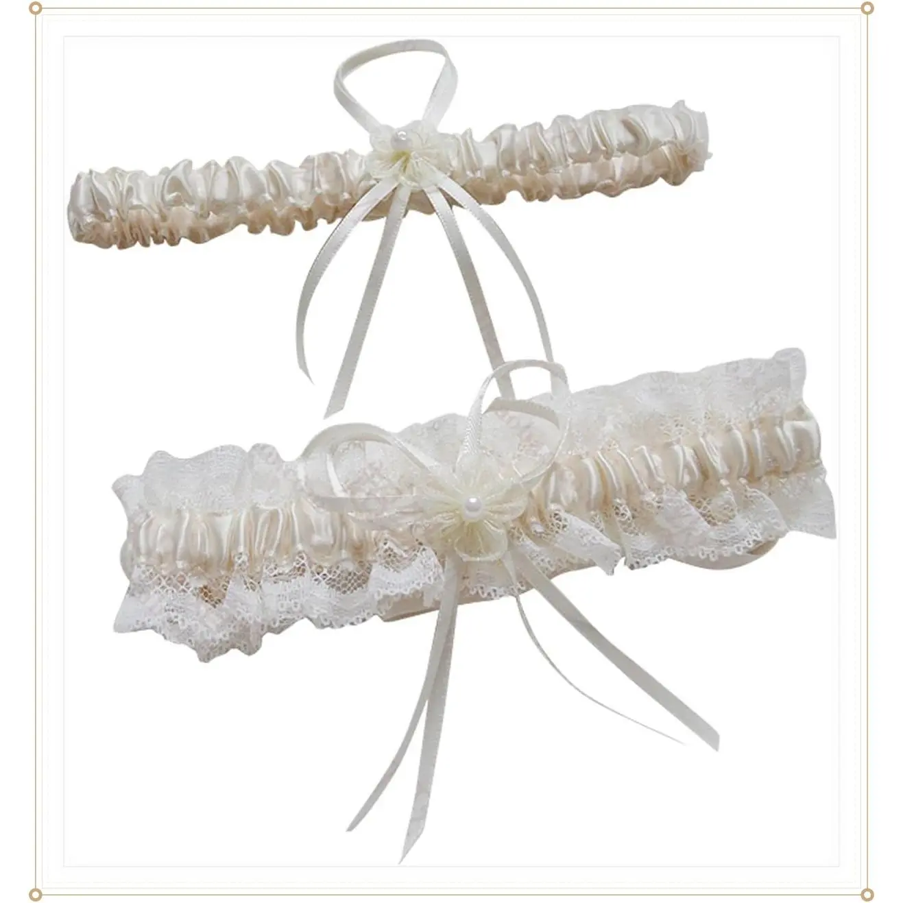 Lace Pearl Stretch Wedding Garter Set for Bride, Women Bridal Leg Garter for PromGift