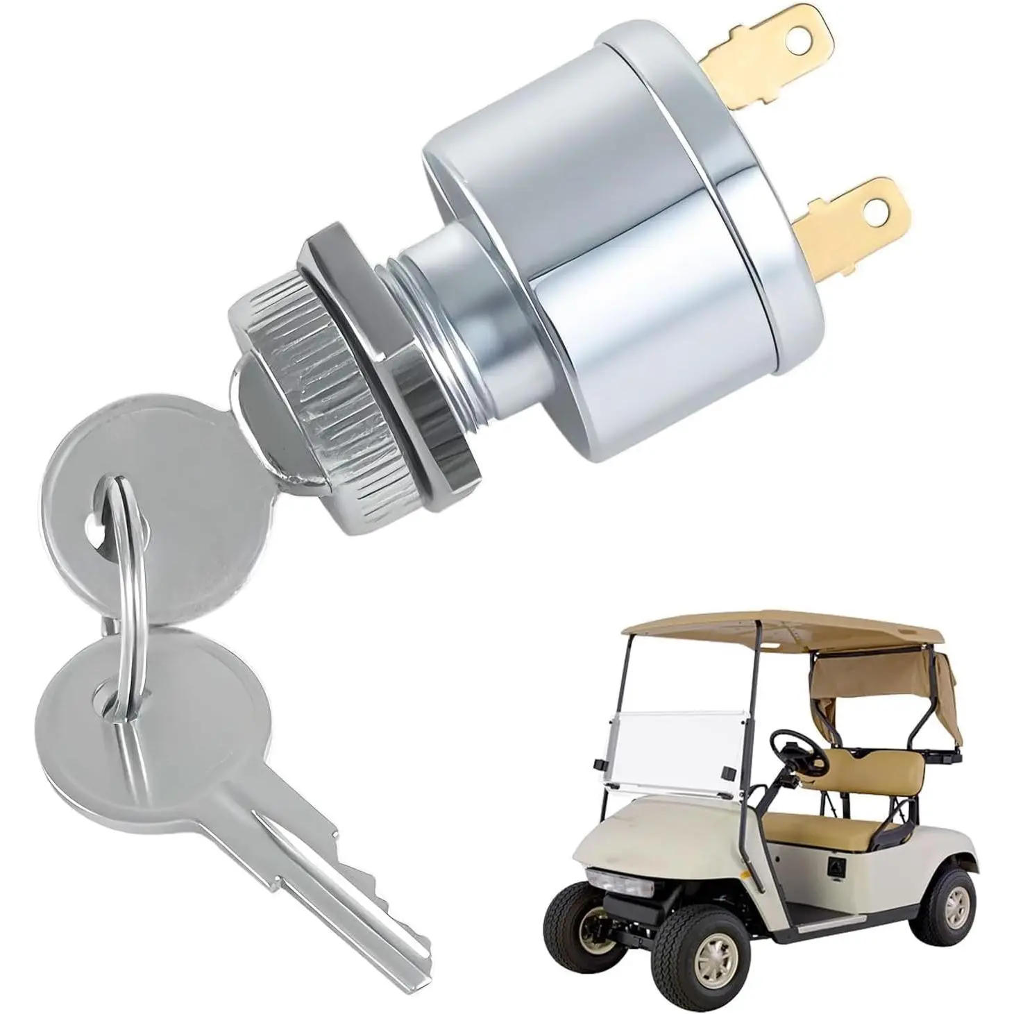Golf Cart Ignition Switch with 2 Key Compatible with EZGO TXT, Medalist, Workhorse, ST, Marathon (1981 and up), 2-Terminal Starter Switch Key Replace# 17421-G1