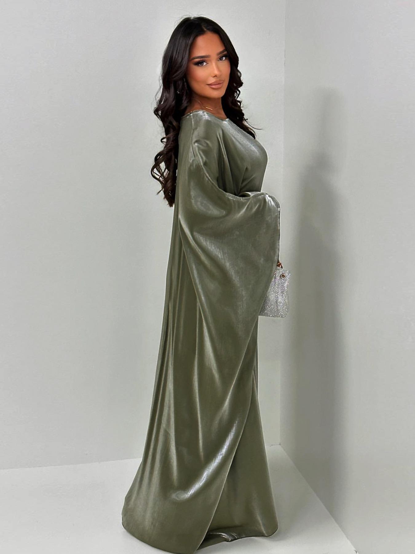 Women's Solid Color Round Neck Kaftan, Modest Fashion Long Sleeve Maxi Dress for Daily Wear, Women's Islamic Clothing for All Seasons