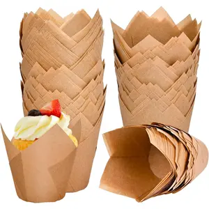 120 Counts Natural Tulip Cupcake Liners for Baking Cups, Food Grade Parchment Paper Muffin Liners Holders, Standard Tulip Cupcake Liners, Greaseproof Cup Cake Wrappers for Party, Christmas
