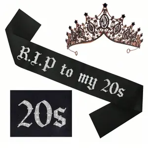 2 Pcs "RIP To My 20s" Sashes with Black Crowns, Decorations for Women’s 30th Birthday, Funeral-Themed 30th Bday, Birthday Ball, Cosplay Party & More Occasions