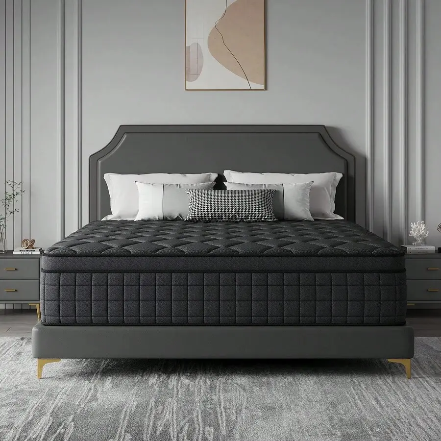 Hybrid Pocket Spring Mattress in a Box - 10/12/14in Twin, Full, Queen, King Sizes - Breathable Cotton Mesh, Motion Isolation, Silent Sleep, Lumbar Support, Pressure Relief, Medium Firm, Easy Set-Up, Queen Size Mattress, Mattresses