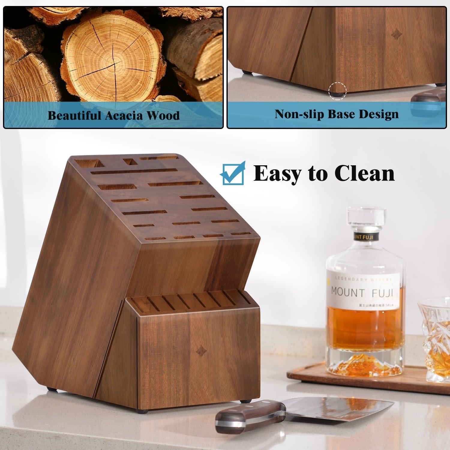 Block without , Large  Holder- 25 Slots Acacia  Universal  Block, Butcher Block Countertop for  Storage Organizer