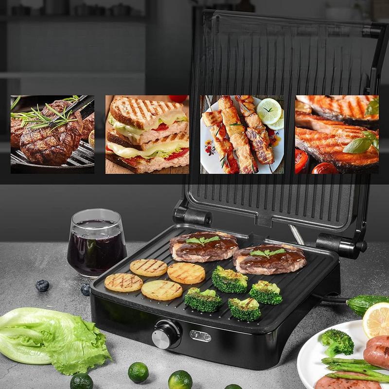 Panini Press Grill Indoor Sandwich Maker with Temperature Setting, 4 Slice Large Non-stick Versatile Grill, 180 Degrees to Fit Any Type or Size of Food, Removable Drip Tray, 1200 W Household Appliances grill for outdoor Universal Griddle