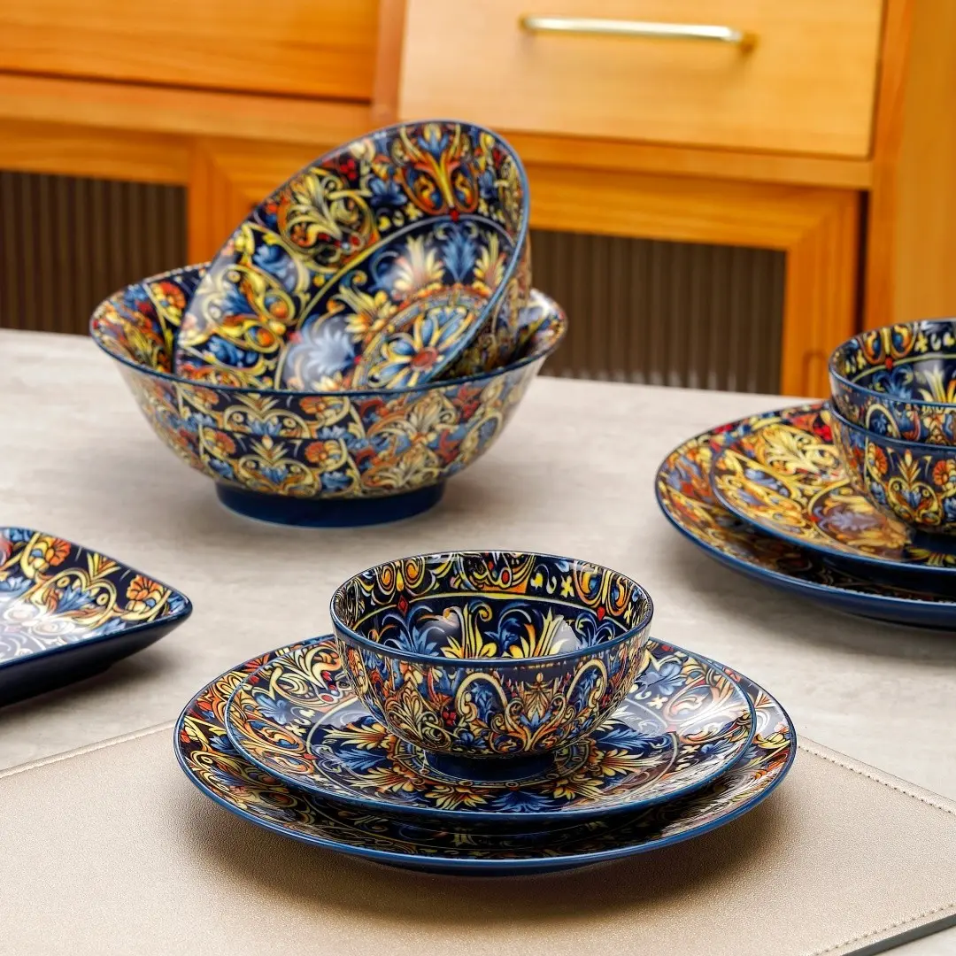 11-Piece Posy Print Dinnerware Set, Plates and Bowls Sets, Microwave Safe, Dishwasher Friendly, Oven Compatible, Large Capacity, Scratch Resistant, Vintage Color