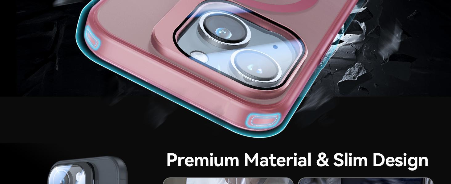 for iPhone 13 Case/iPhone 14 Case with Camera Cover Stand [Built-in 9H Camera Lens Protector][Fit for Magsafe] Military Grade Shockproof Translucent Matte Magnetic Phone Case 6.1",Pink