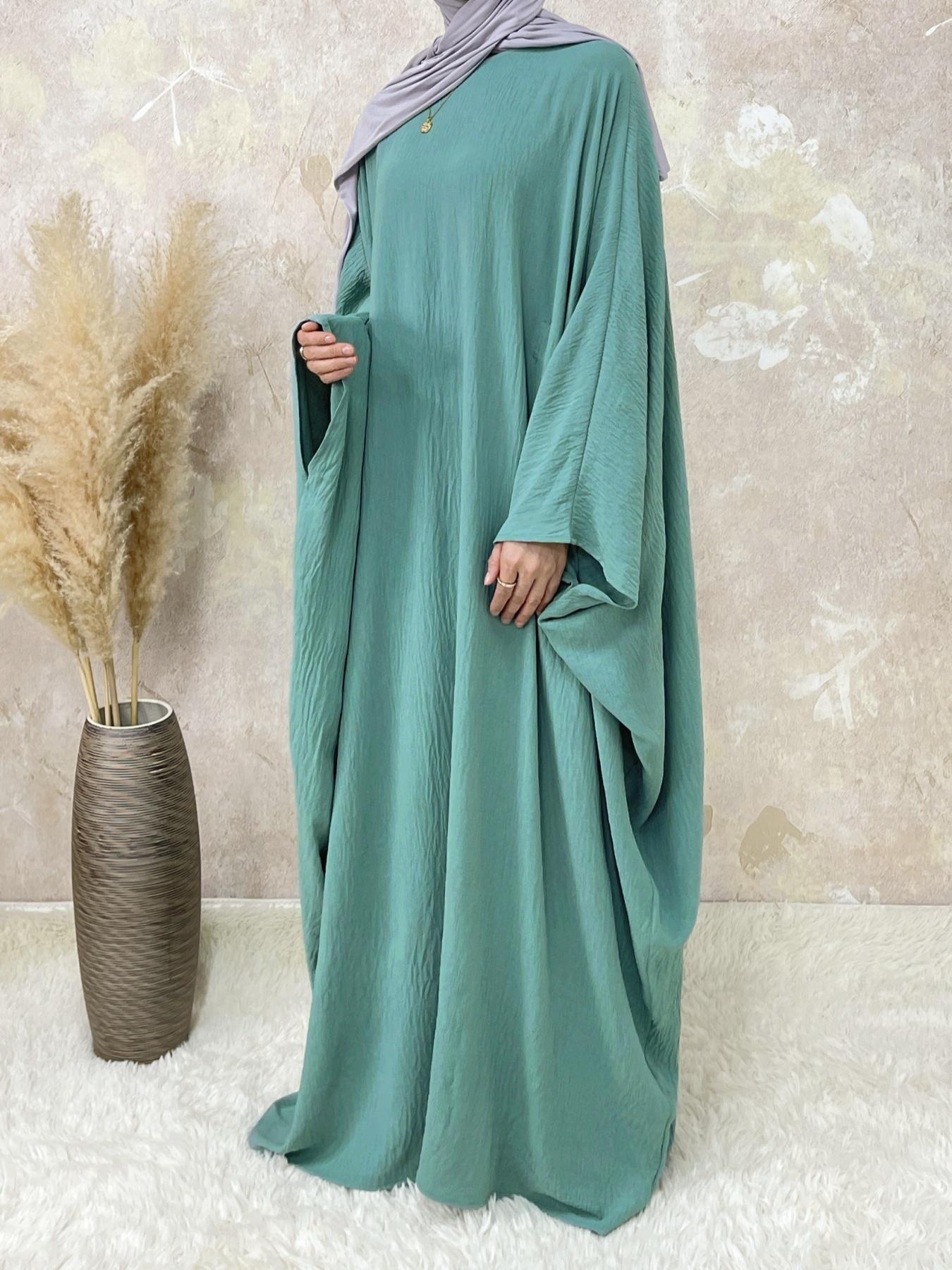 Plus Size Women's Solid Color Abaya, Modest Round Neck Long Sleeve Dress for Daily Wear, Ladies Islamic Clothing for All Seasons, Loose Abaya, Round Neck Abayas