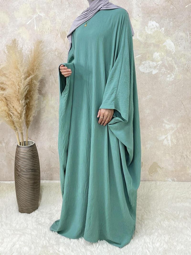 Plus Size Women's Solid Color Abaya, Modest Round Neck Long Sleeve Dress for Daily Wear, Ladies Islamic Clothing for All Seasons, Loose Abaya, Round Neck Abayas