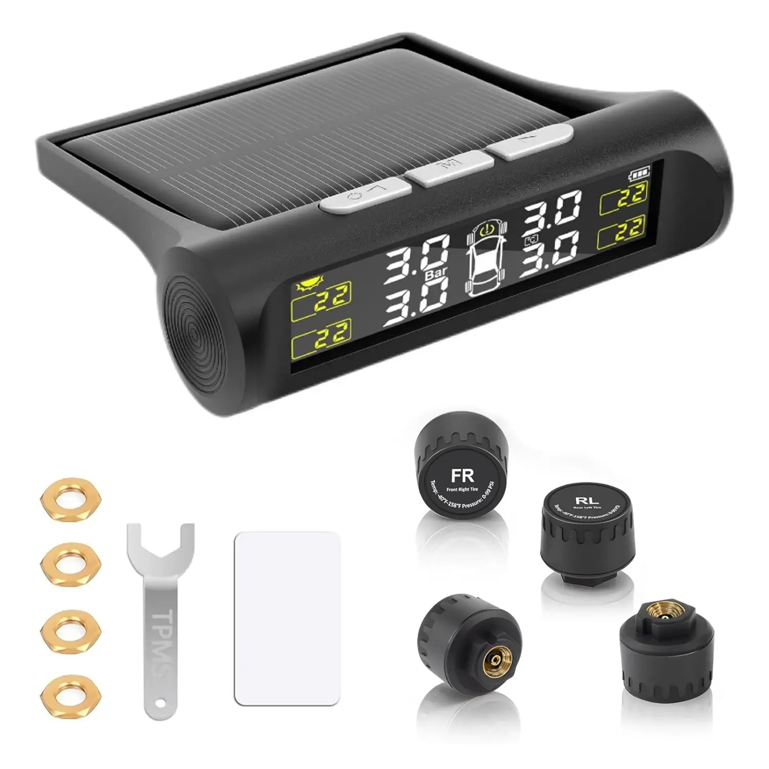 Car TPMS Solar Powered Auto Security Alarm System, Easy Installation Vehicle Tyre Pressure Digital LCD Display with Automative Accessories, Car Tire Pressure Monitoring System, Car Tire Sensor, Gifts for Boyfriend